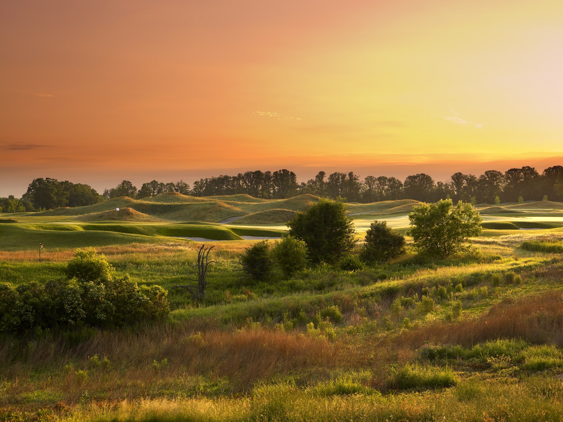 Piper's Heath at Dusk with orange sky overlooking the fescue