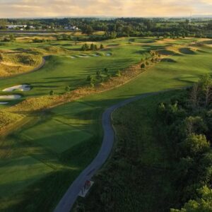 drone shot of pipers heath 12th hole with 17th hole in background